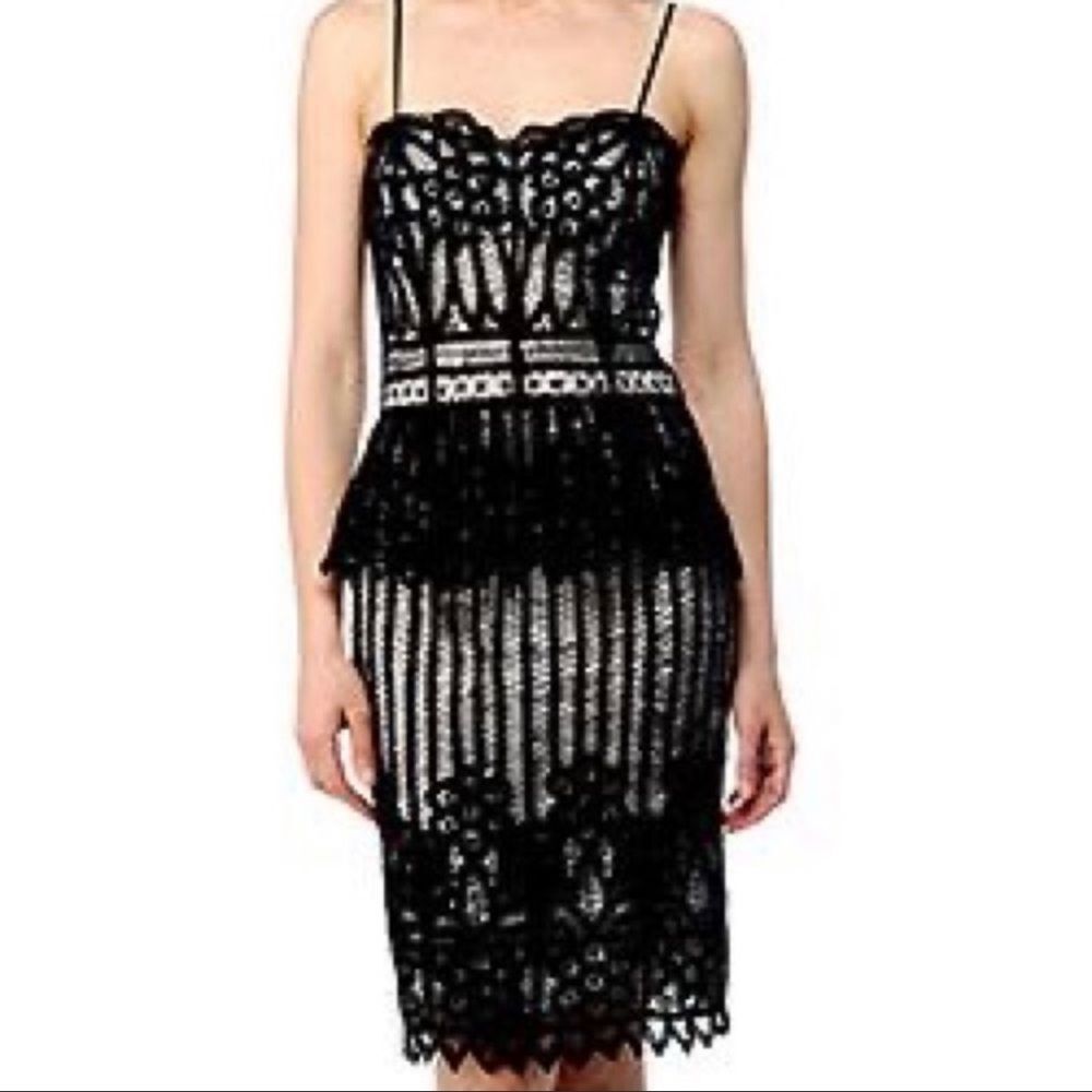 Vintage Betsey Johnson Black  Battenburg Lace Peplum Black Lace Bustier Dress 2